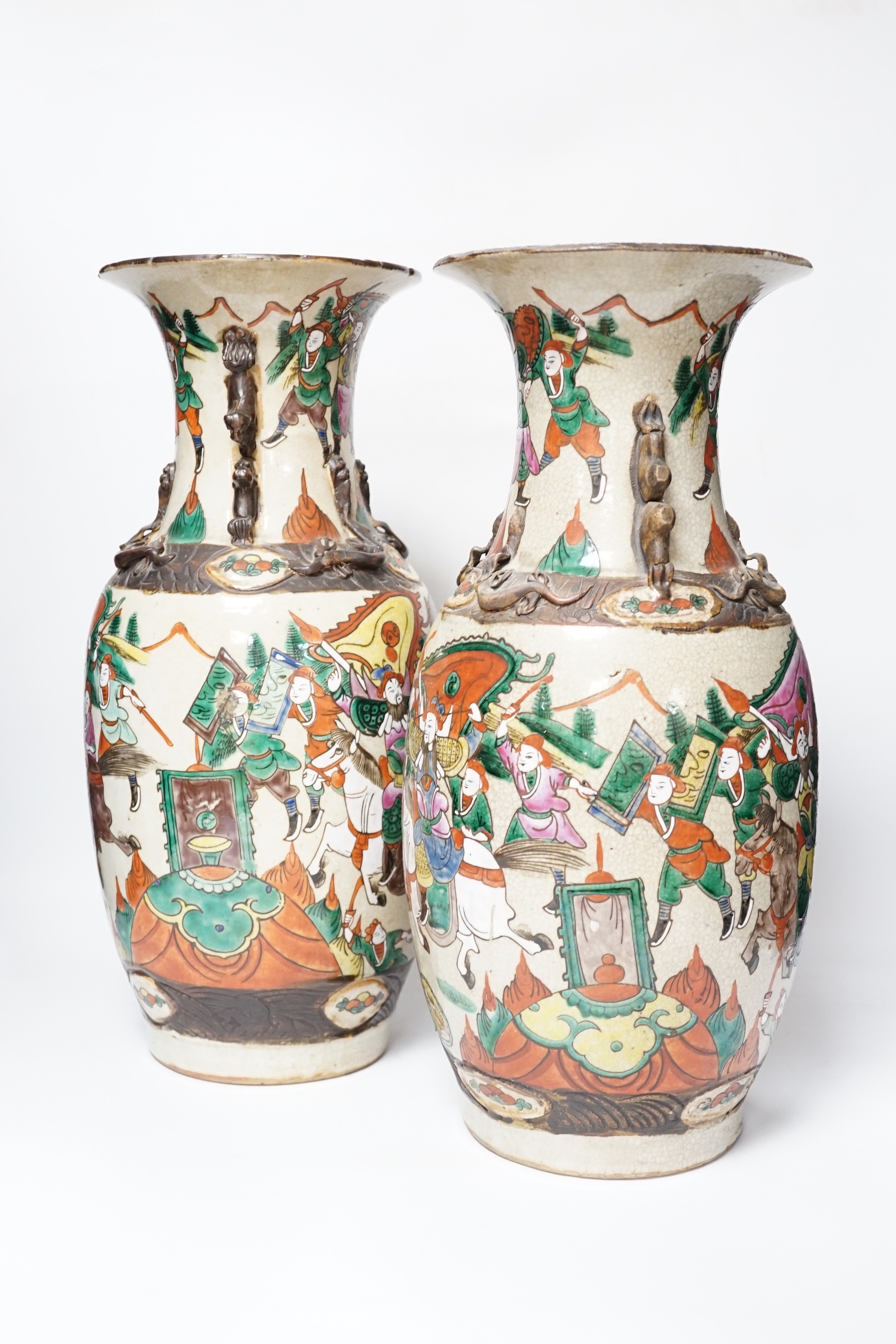 A pair of Chinese famille rose crackleglaze vases, c.1900, 44cm